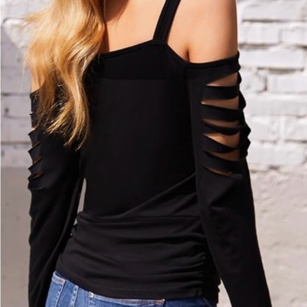 Black Cold-Shoulder Women's Festival Party Brunch Top XL